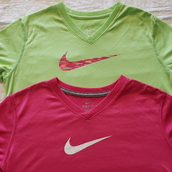 pink and lime green nike shirt